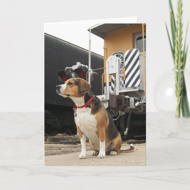 Beagle Welcome Home Greeting Card - Train Depot (Front)