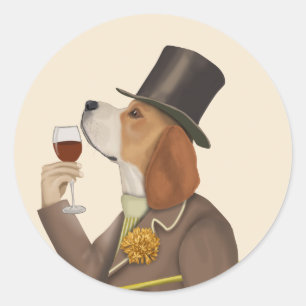 Beagle Wine Snob Classic Round Sticker