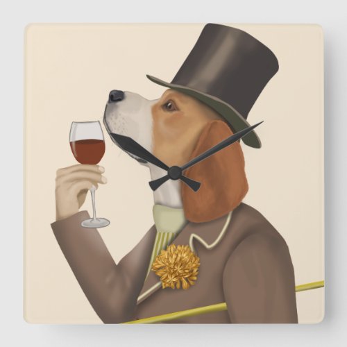 Beagle Wine Snob Square Wall Clock