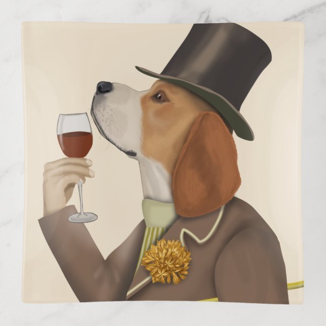 Beagle Wine Snob Trinket Tray (Front)