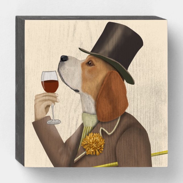 Beagle Wine Snob Wooden Box Sign (Front Horizontal)
