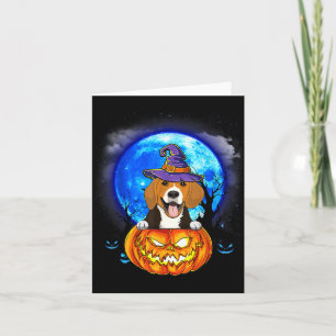 Beagle Witch Moon Pumpkin Scary Halloween Dog Card