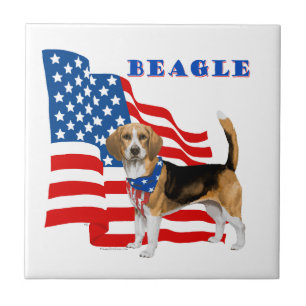 Beagle with American Flag Ceramic Tile