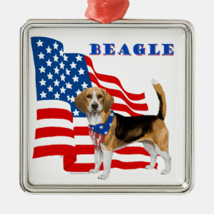 Beagle with American Flag Metal Ornament