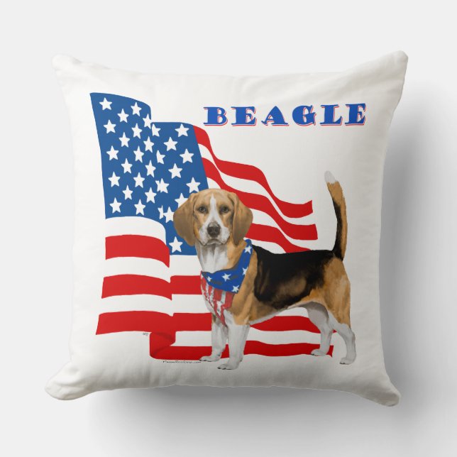 Beagle with American Flag Throw Pillow (Front)