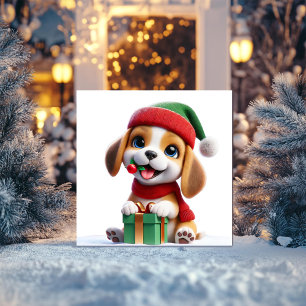 Beagle with Christmas Gift Holiday Card