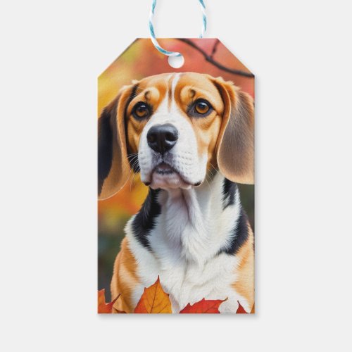 Beagle With Fall Leaves Autumn Art Gift Tags
