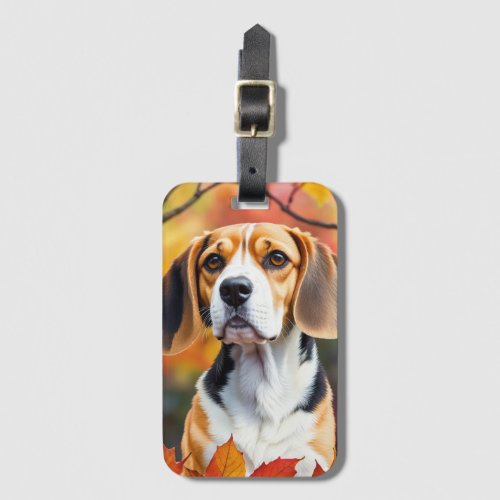 Beagle With Fall Leaves Autumn Art Luggage Tag