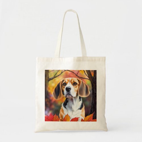 Beagle With Fall Leaves Autumn Art Tote Bag