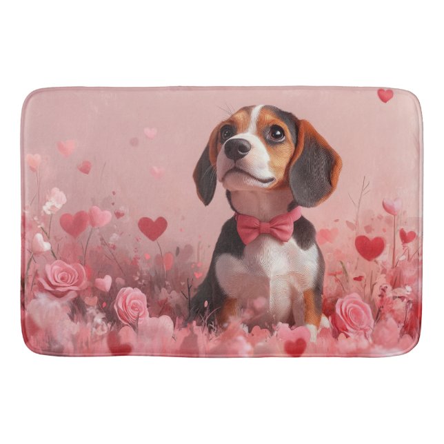 Beagle with Roses - Valentine's Day Bath Mat (Front)