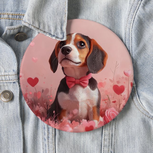 Beagle with Roses - Valentine's Day Button (In Situ)