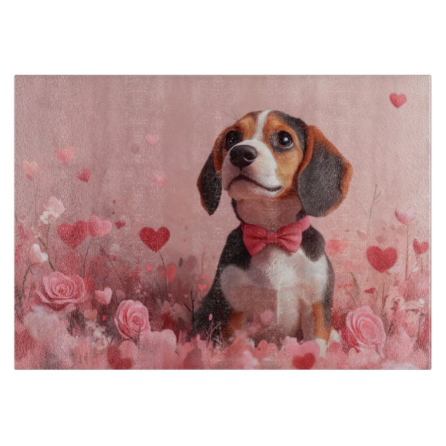 Beagle with Roses - Valentine's Day Cutting Board (Front)