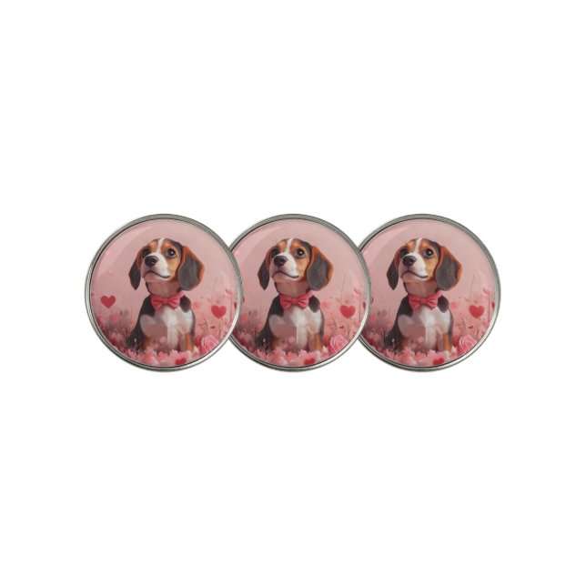 Beagle with Roses - Valentine's Day Golf Ball Marker (3 Up)
