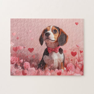 Beagle with Roses - Valentine's Day Jigsaw Puzzle