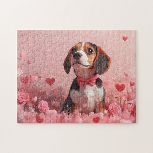 Beagle with Roses - Valentine's Day Jigsaw Puzzle (Horizontal)