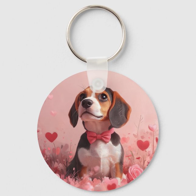 Beagle with Roses - Valentine's Day Keychain (Front)