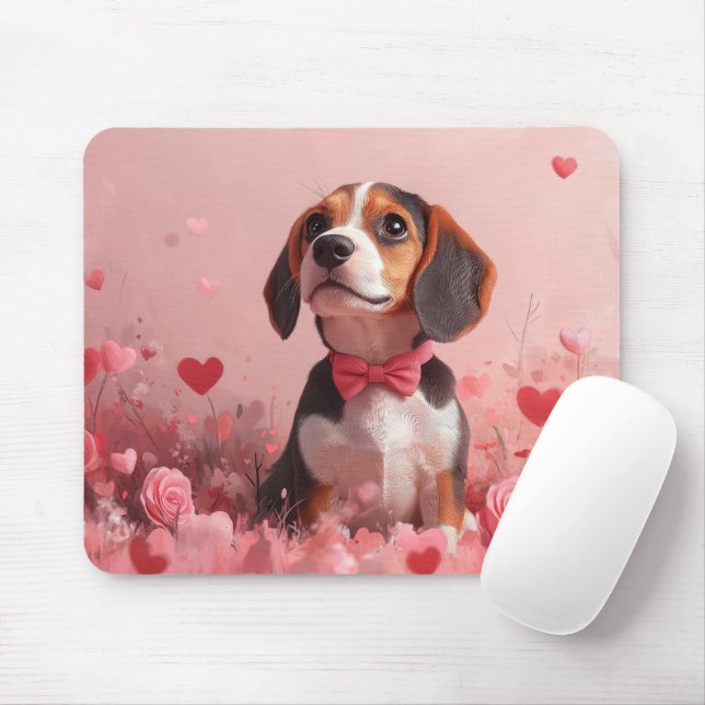 Beagle with Roses - Valentine's Day Mouse Pad (With Mouse)
