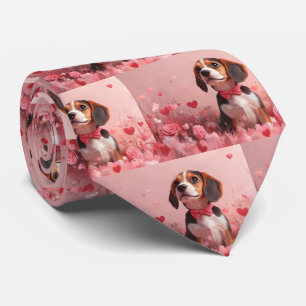 Beagle with Roses - Valentine's Day Neck Tie