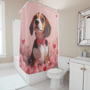 Beagle with Roses - Valentine's Day Shower Curtain