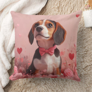 Beagle with Roses - Valentine's Day Throw Pillow