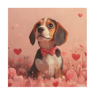 Beagle with Roses - Valentine's Day Wood Wall Art