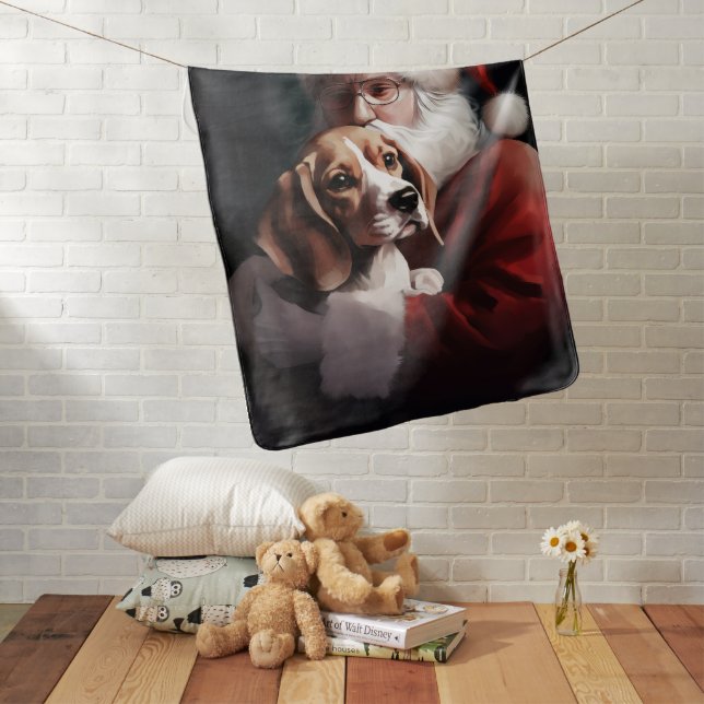 Beagle With Santa Claus Festive Christmas Baby Blanket (In Situ)