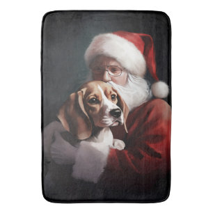 Beagle With Santa Claus Festive Christmas Bath Mat