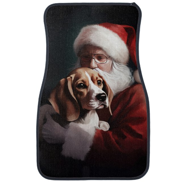 Beagle With Santa Claus Festive Christmas Car Floor Mat (Front)