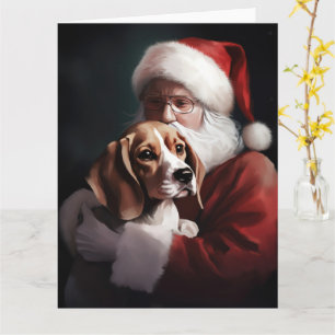 Beagle With Santa Claus Festive Christmas Card