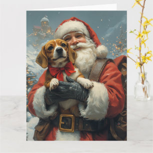 Beagle with Santa Claus Festive Christmas Card