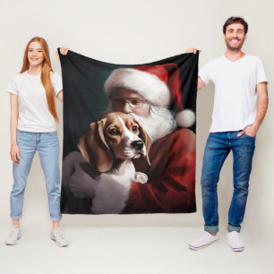 Beagle With Santa Claus Festive Christmas Fleece Blanket