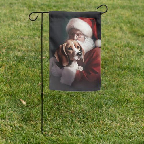 Beagle With Santa Claus Festive Christmas Garden Flag