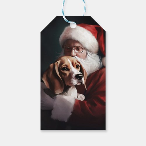 Beagle With Santa Claus Festive Christmas Gift Tags