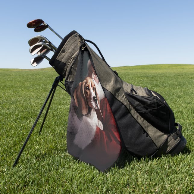 Beagle With Santa Claus Festive Christmas Golf Towel (Green)