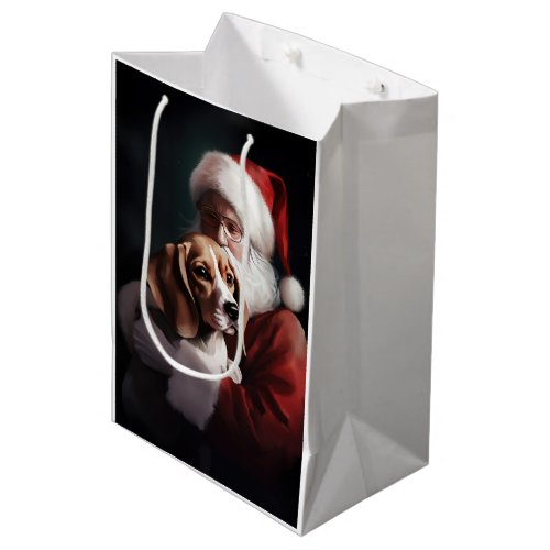 Beagle With Santa Claus Festive Christmas Medium Gift Bag