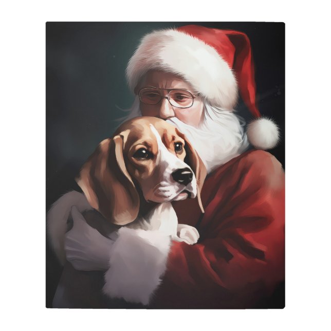 Beagle With Santa Claus Festive Christmas Metal Print (Front)