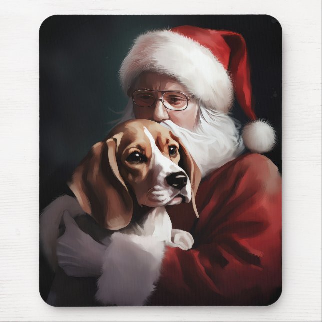 Beagle With Santa Claus Festive Christmas Mouse Pad (Front)