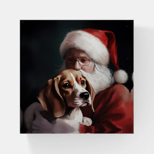 Beagle With Santa Claus Festive Christmas Paperweight