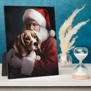 Beagle With Santa Claus Festive Christmas Plaque