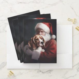 Beagle With Santa Claus Festive Christmas Pocket Folder