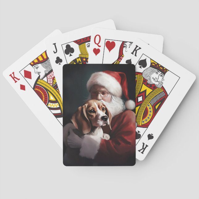 Beagle With Santa Claus Festive Christmas Poker Cards (Back)