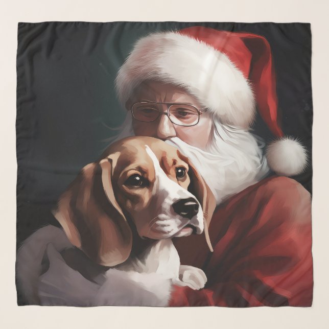 Beagle With Santa Claus Festive Christmas Scarf (Front)