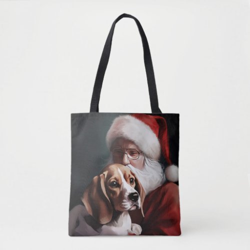 Beagle With Santa Claus Festive Christmas Tote Bag