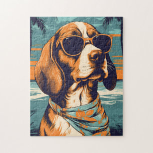 Beagle with sunglasses at a tropical beach jigsaw puzzle