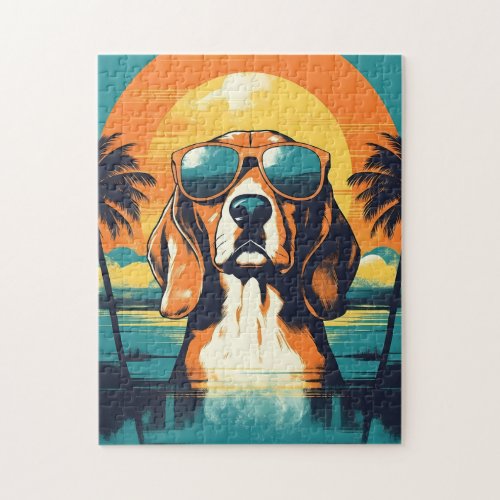 Beagle with sunglasses at a tropical beach jigsaw puzzle
