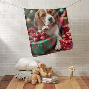 Beagle Wrapping Gifts Christmas Painting Baby Blanket
