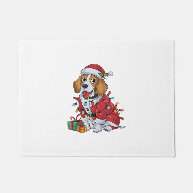 Beagle Xmas Lighting Santa Beagle Dog Christmas  Doormat (Front)