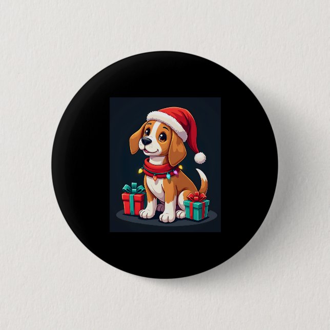 Beagle Xmas Lighting Santa Beagle Dog Christmas Ta Button (Front)