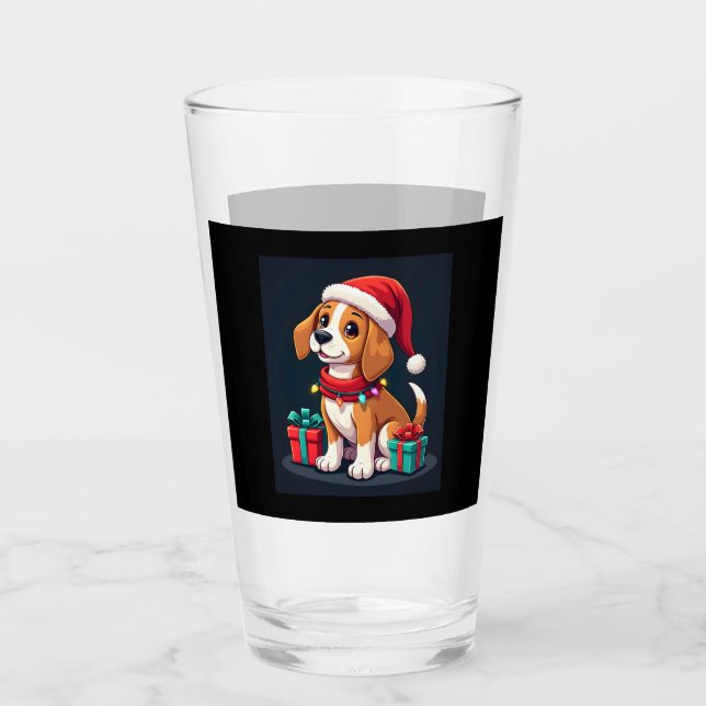 Beagle Xmas Lighting Santa Beagle Dog Christmas Ta Glass (Front)
