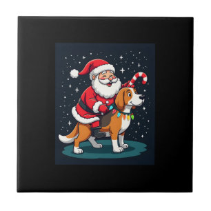 Beagle Xmas Lighting Santa Riding Beagle Dog Chris Ceramic Tile